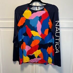 Nautica Women’s Swimwear Lightweight Long Sleeve Rashguard Shirt Size Large